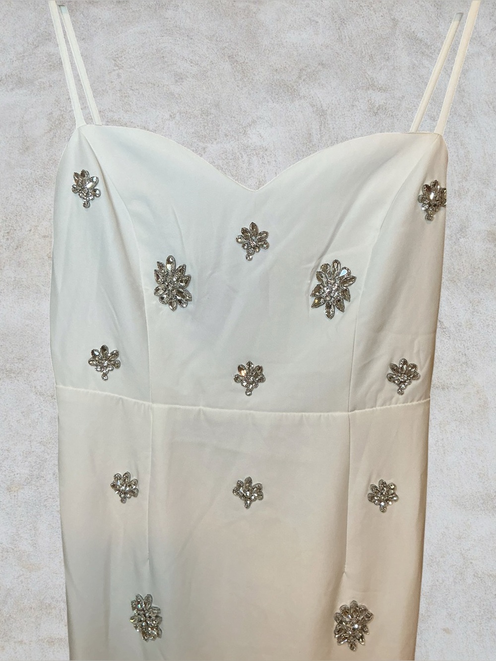 White Embellished Spaghetti-Strap Evening Gown - Picture 8 of 15